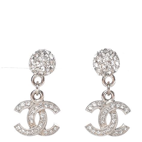 chanel crystal cc silver earrings